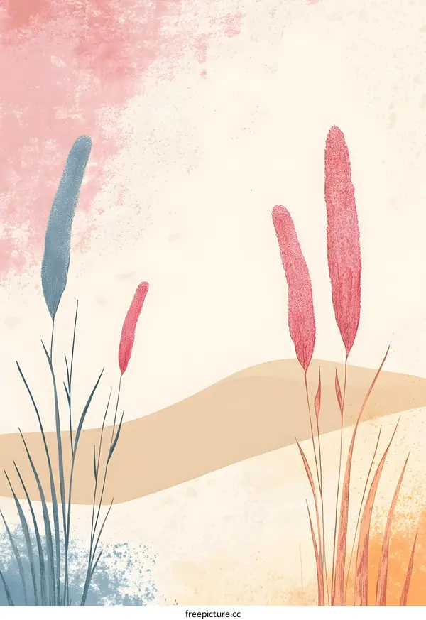 Abstract Minimalist Grass Illustration with Beige and Pink Background