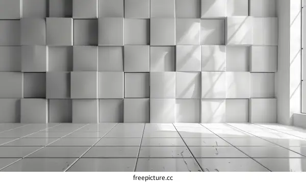 Minimalist White Room with Square Tiles and Bright Window Light