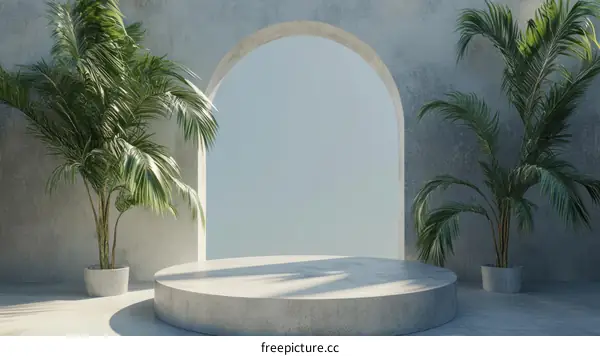 Modern Minimalist Concrete Podium Display with Plants