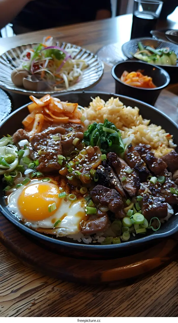 Closeup of Delicious Asian Food with Fried Egg