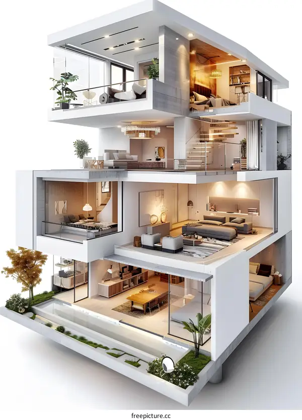 剖视图中的现代住宅