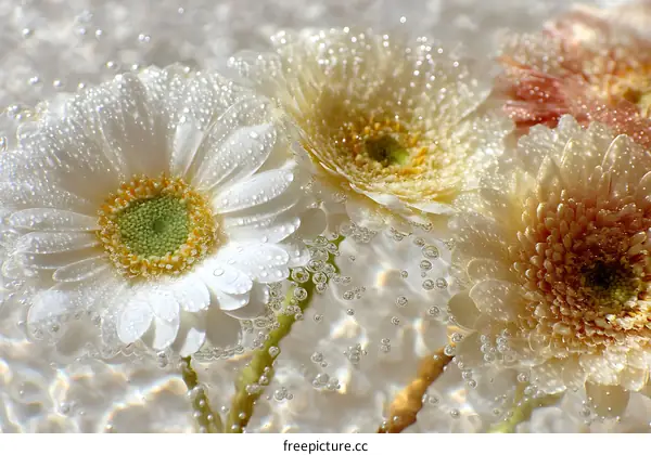 Beautiful Flowers with Water Droplets and Bubbles