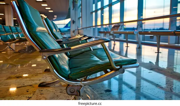 Green Seats In An Airport Waiting Area