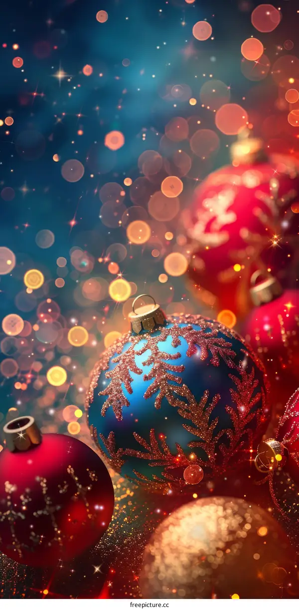 Christmas ornaments with blue and red balls