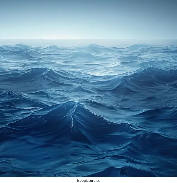 Deep blue ocean surface with sunlight reflecting off the waves