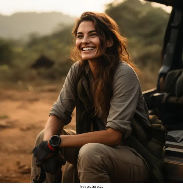 Smiling Woman on Safari Adventure in Africa