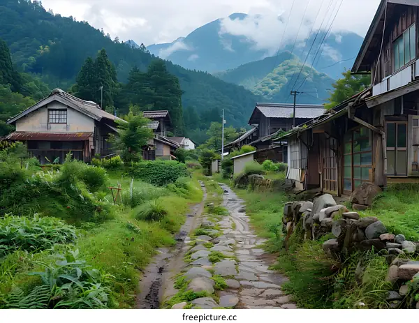 A Quiet Village Road in the Japanese Countryside