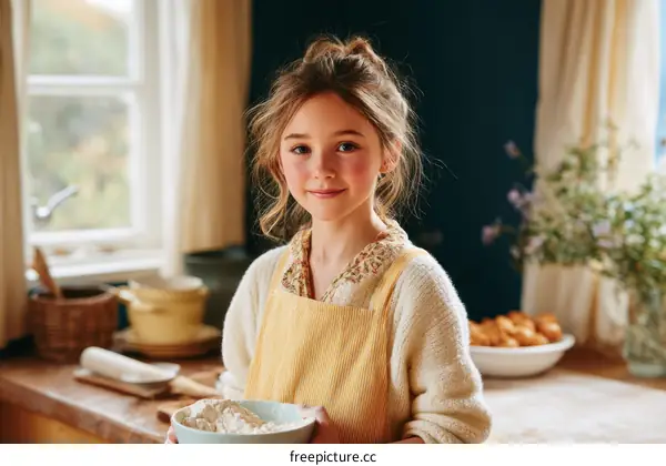 Young Girl Baking in a Cozy Kitchen