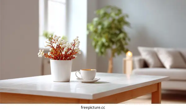Cozy Living Room Interior Decor with Flowers