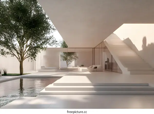 Minimalist Modern Home with Pool and Staircase