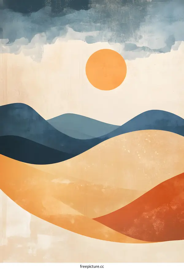 Abstract Minimalist Landscape With Sun