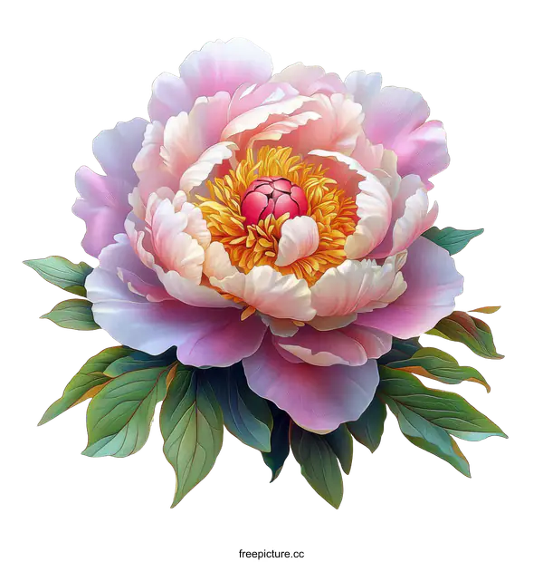 [Transparent Background PNG]Beautiful Artistic Pink Peony Illustration