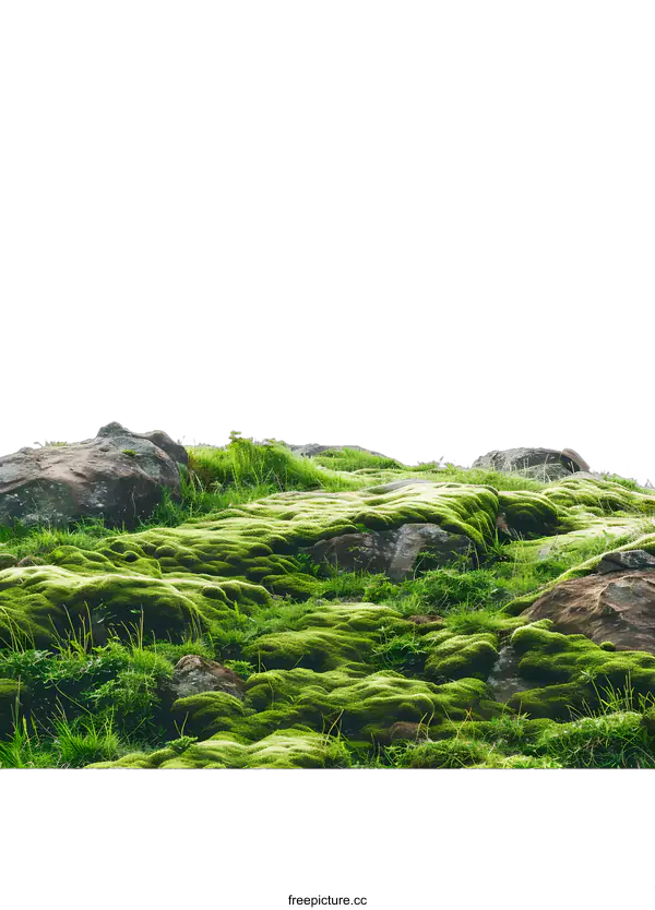 [Transparent Background PNG]Green Moss Covering Rocks with White Background