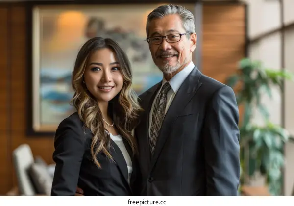 Asian business people in suits posing together