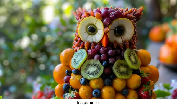 An owl made of fruits