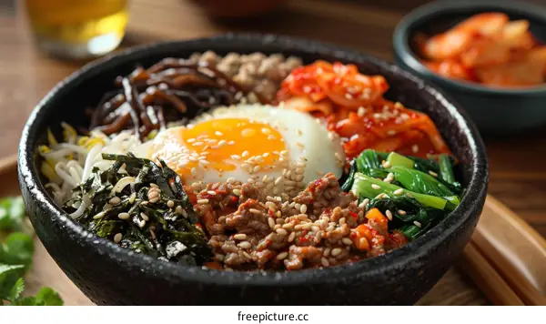 Homemade Korean Bibimbap with Beef, Egg, and Vegetables