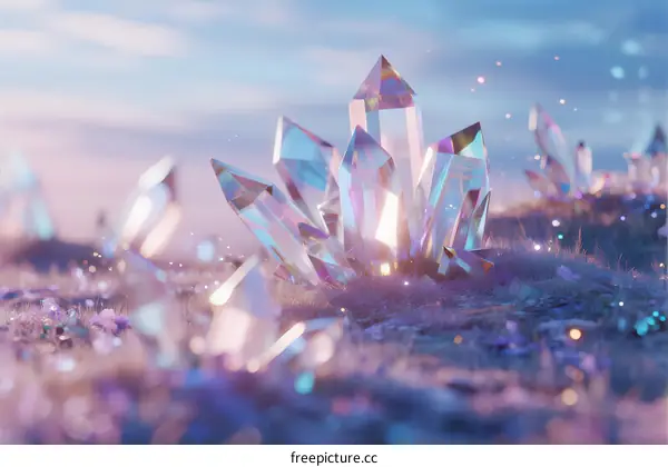 Ethereal Crystal Formation Glowing in Magical Evening Light