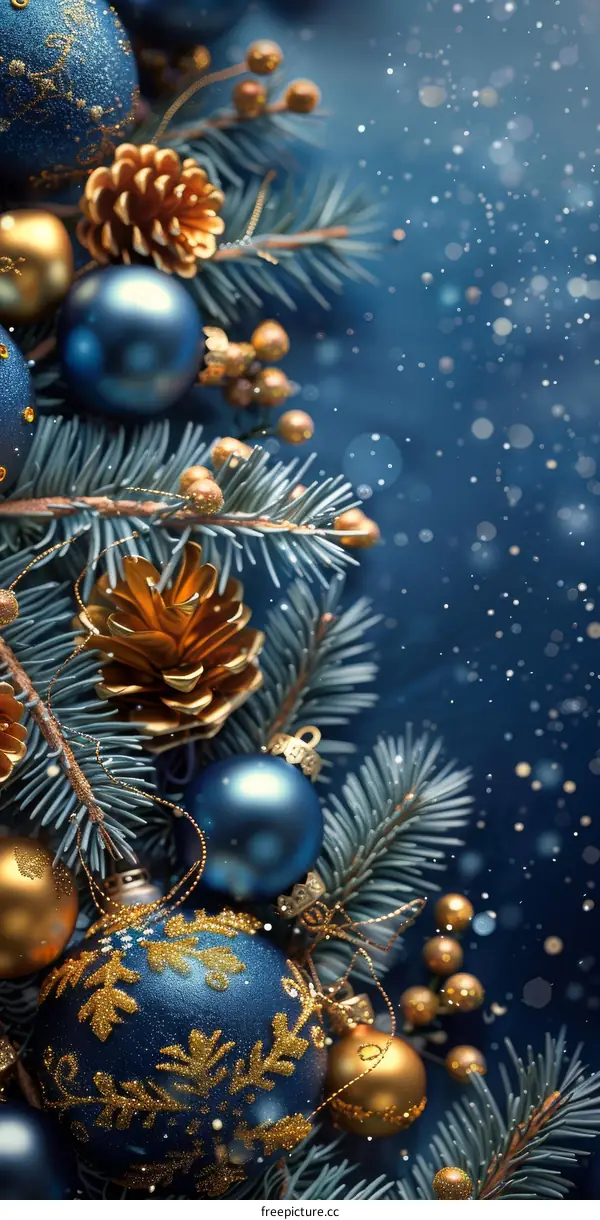 Blue and Gold Christmas Tree with Ornaments