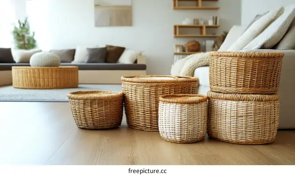 Wicker Baskets in a Modern Living Room