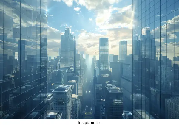 Modern City Skyline View from Skyscraper