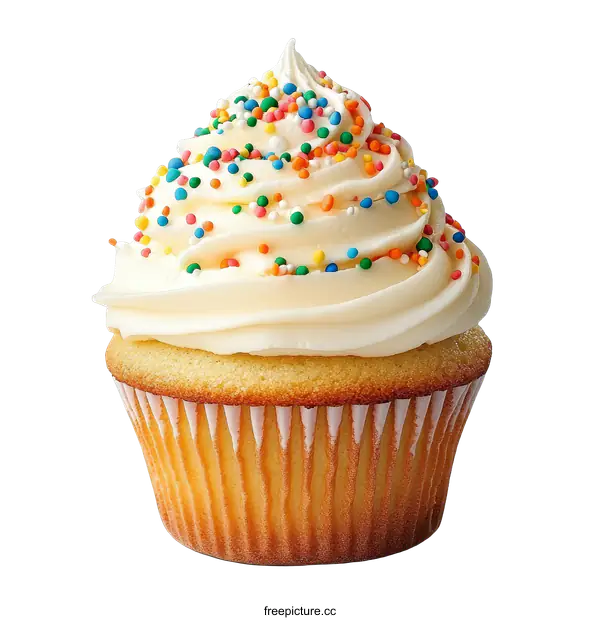 [Transparent Background PNG]Delicious Vanilla Cupcake with Colorful Sprinkles