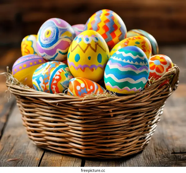 Colorful Easter Eggs in a Basket