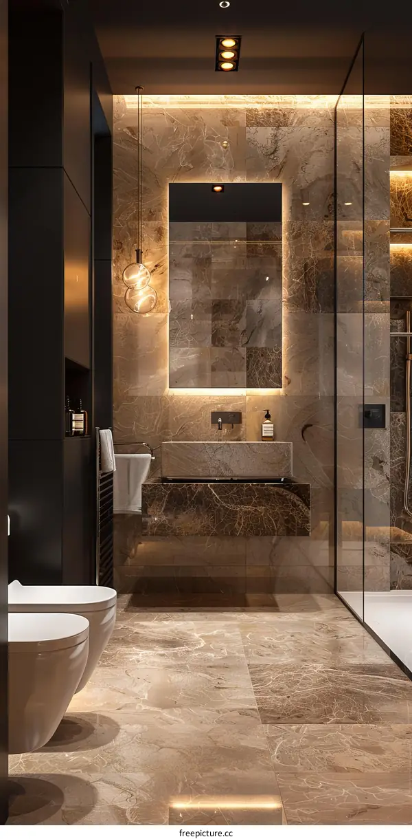 Modern Luxury Bathroom Design with Marble and Glass