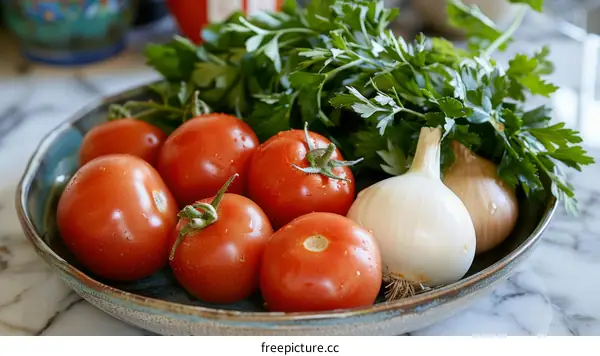 Fresh tomatoes and parsley with shallot