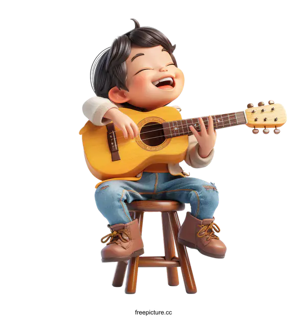 [Transparent Background PNG]Cute Cartoon Boy Playing Guitar