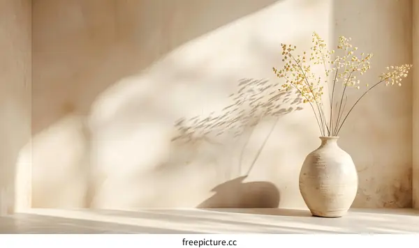 Minimalist Interior Design With Dried Flowers And Light