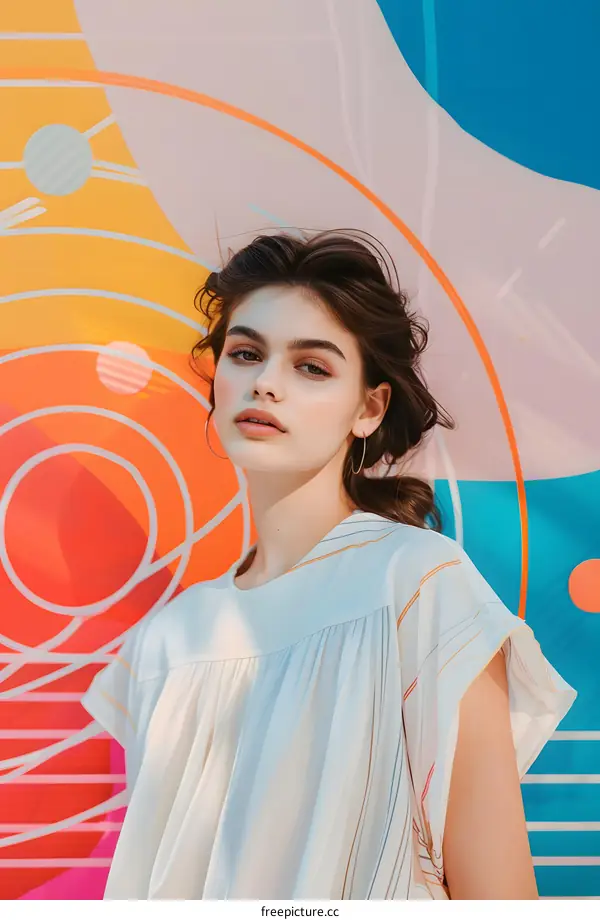 Young Woman Standing Against Colorful Wall