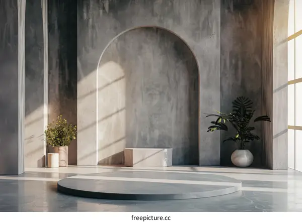 Modern Concrete Interior with Round Podium