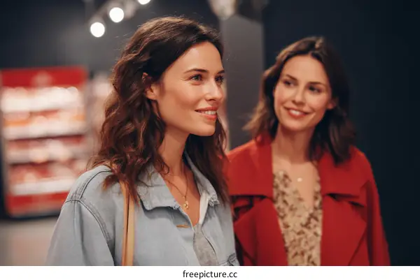 Two Women in Conversation in a Supermarket