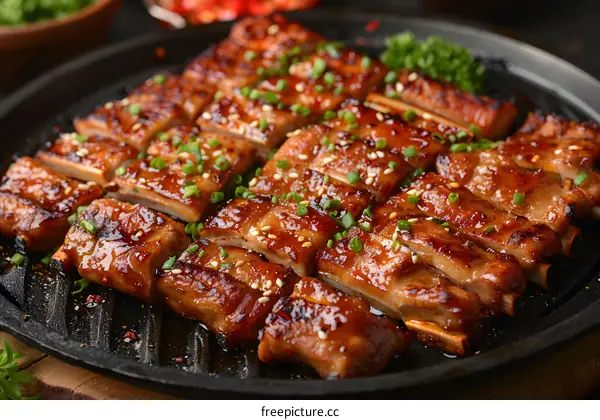 Grilled Pork Ribs with Sesame Seeds and Green Onions