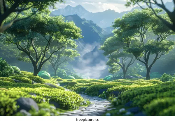 Forest Path Through the Fog