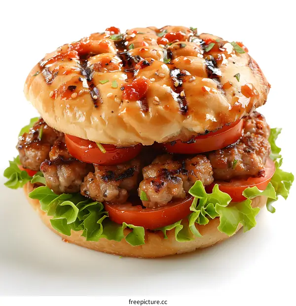 Delicious burger with grilled patty lettuce and tomatoes