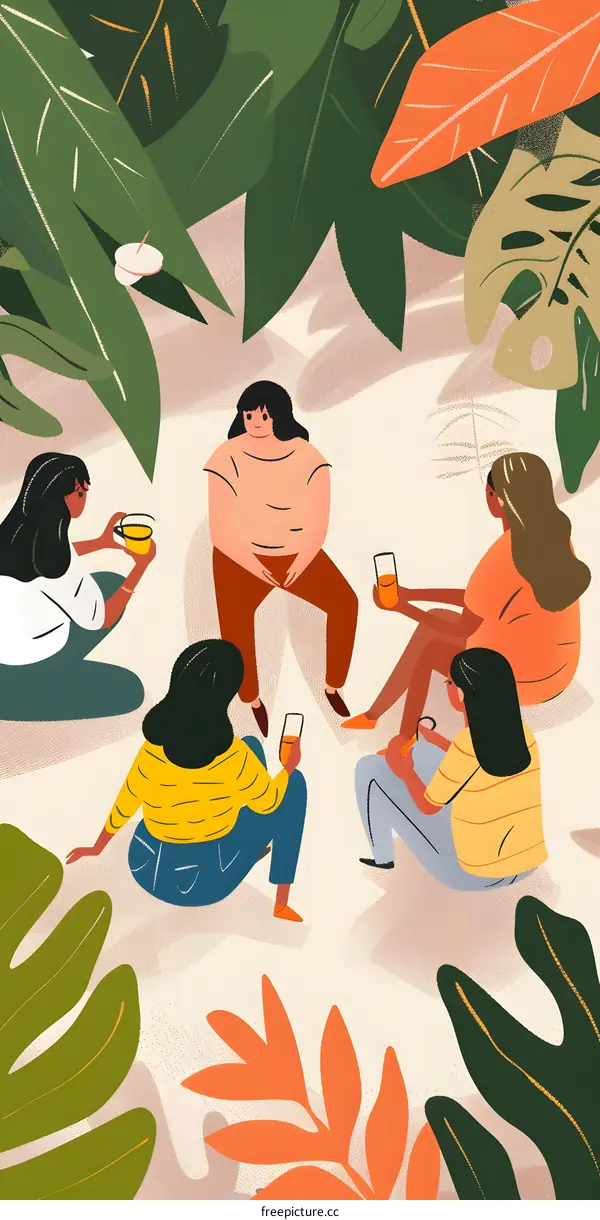 Group of women sitting in the forest and talking