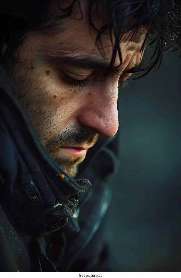 Man with Wet Hair Looking Down