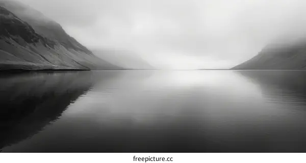 Black and white photo of a fjord in Norway