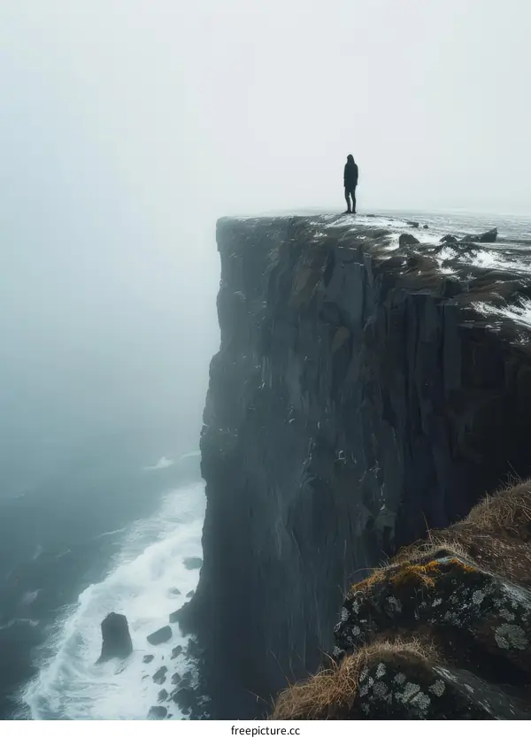 Man standing on a cliff overlooking the ocean