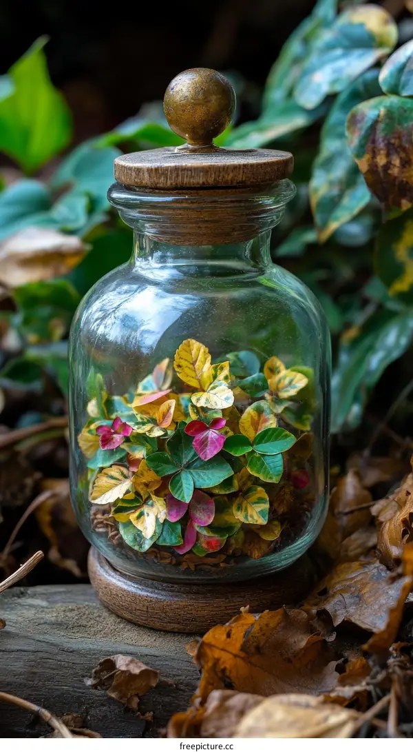 Colorful Miniature Garden in a Glass Jar