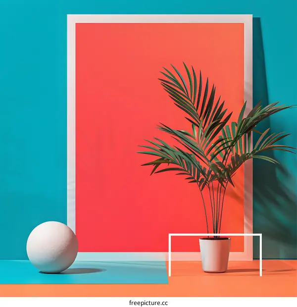 Minimalist 3D Render of a Palm Tree Against Colorful Background