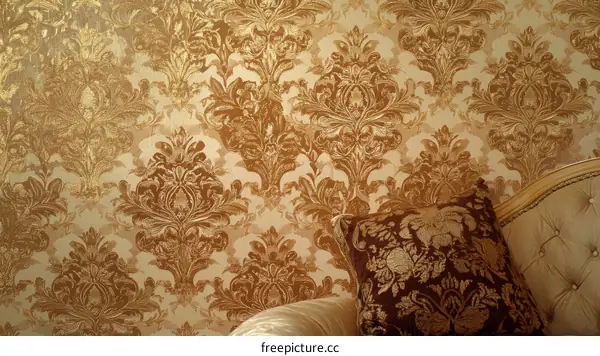 Golden Damask Wallpaper Design for Luxury Interior