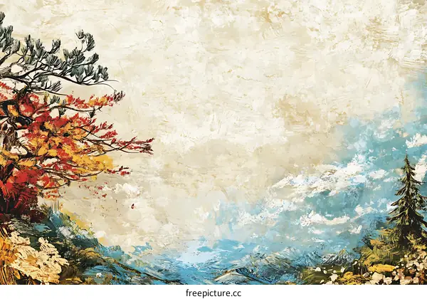 Artistic Landscape Painting of Autumn Trees and Clouds