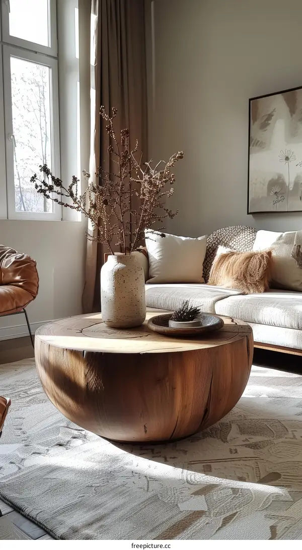 Modern Minimalist Living Room with Natural Light and Plant Life