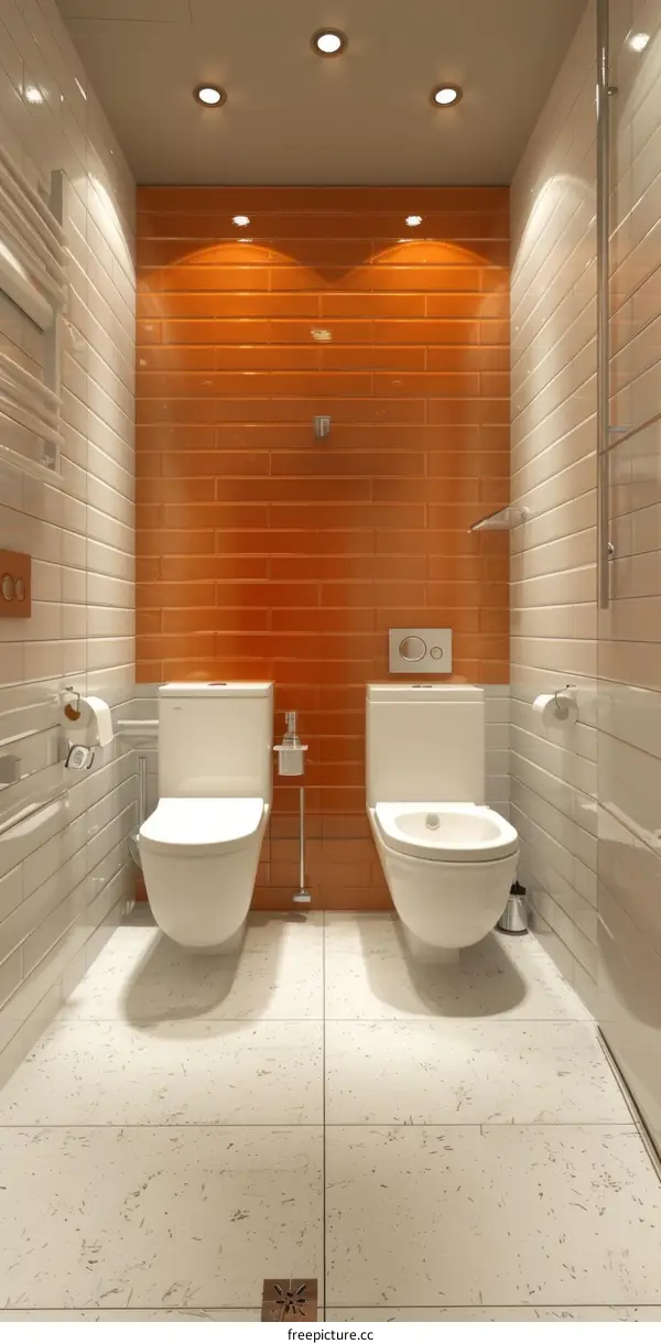 Modern Small Bathroom Design with Orange Tiles