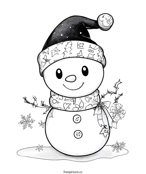 Cute Snowman Illustration in Black and White