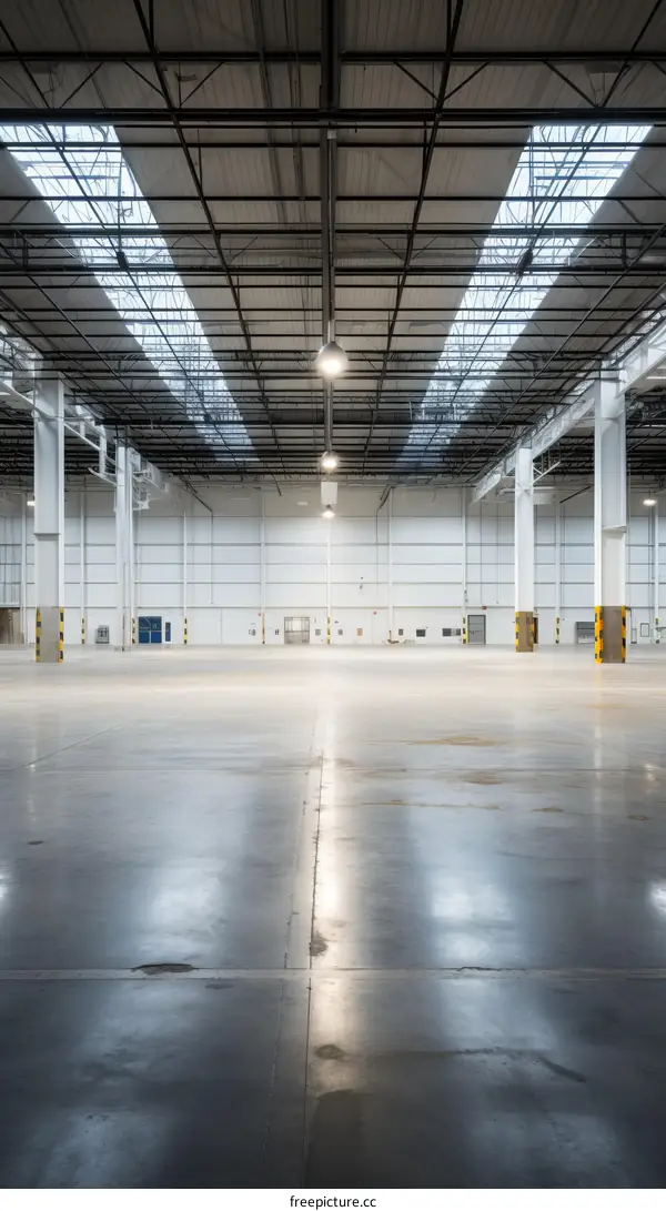Industrial Warehouse Space With Concrete Floor And Roof Trusses