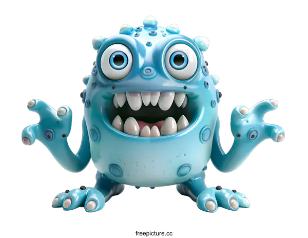 [Transparent Background PNG]A cute blue monster with big eyes and a toothy smile