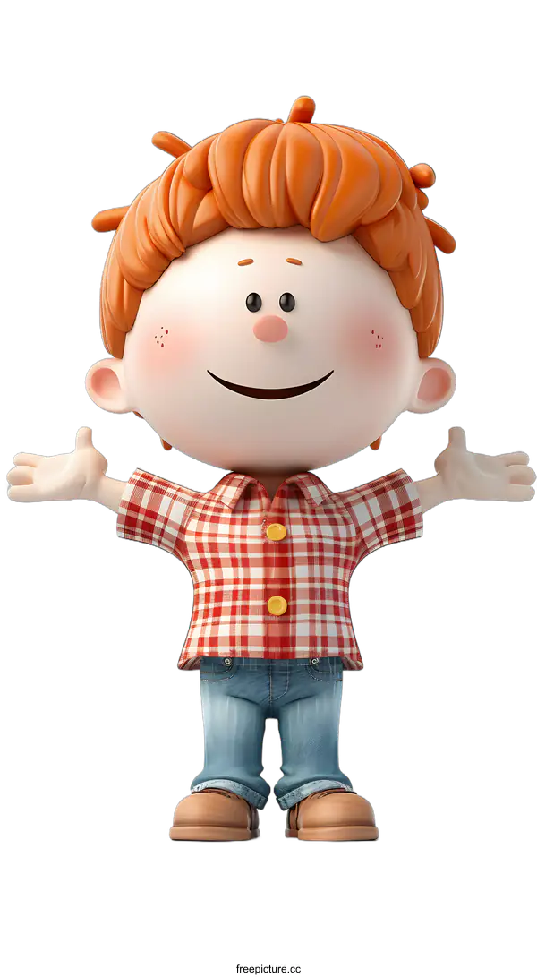 [Transparent Background PNG]Happy Cartoon Boy with Open Arms
